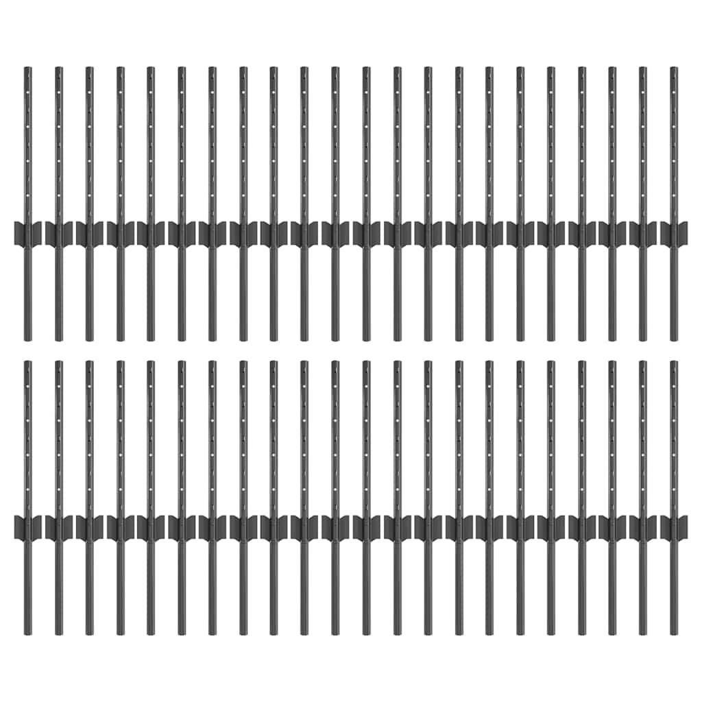 Zaunpfosten Silber 44 pcs Grau Pulverbeschichteter Stahl