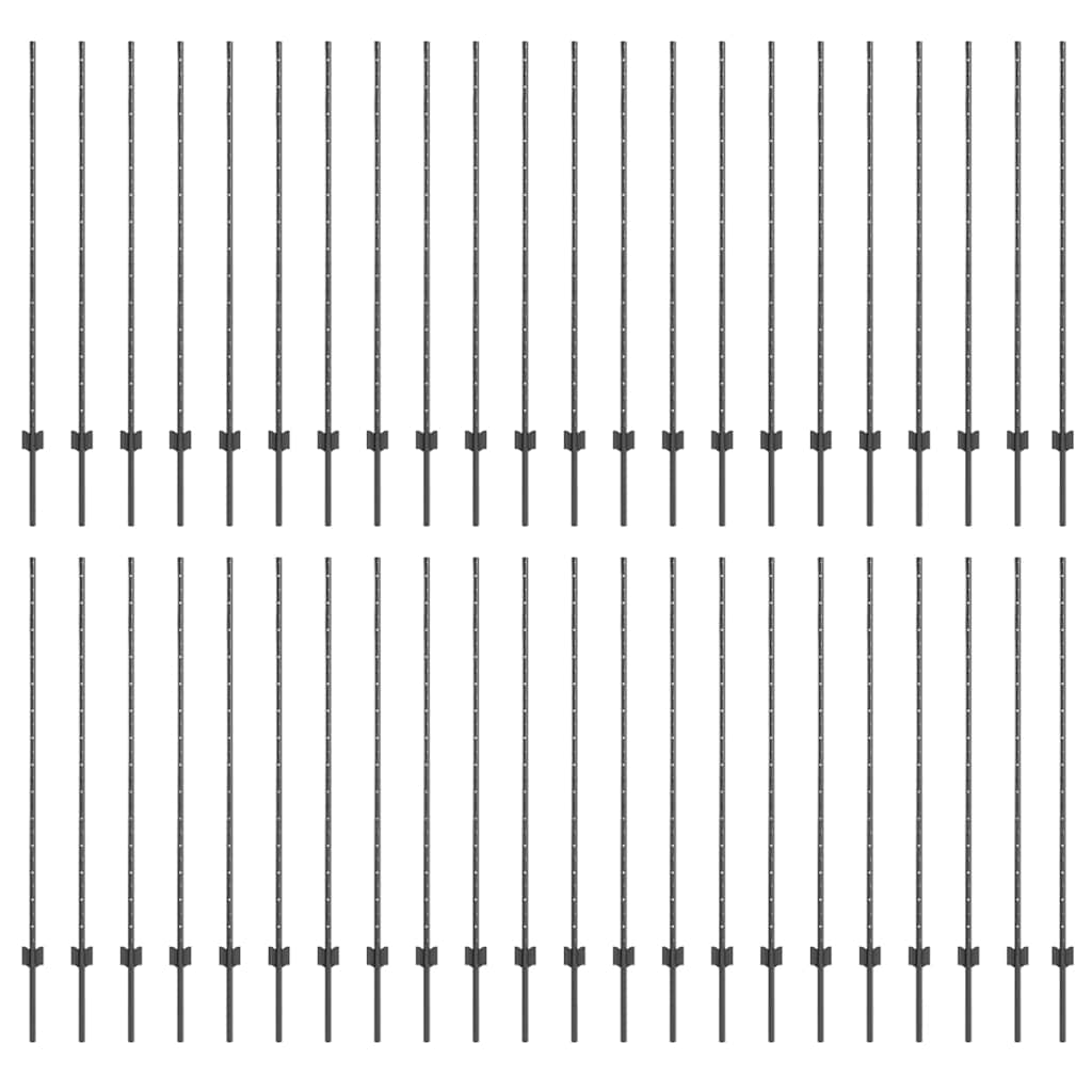 Zaunpfosten 44 pcs Grau Pulverbeschichteter Stahl