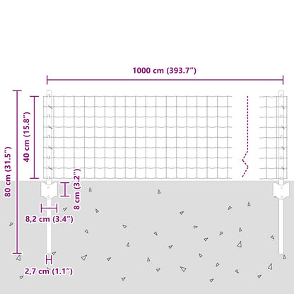 Zaun mit Pfosten Grün 0,4 x 10 m Stahl