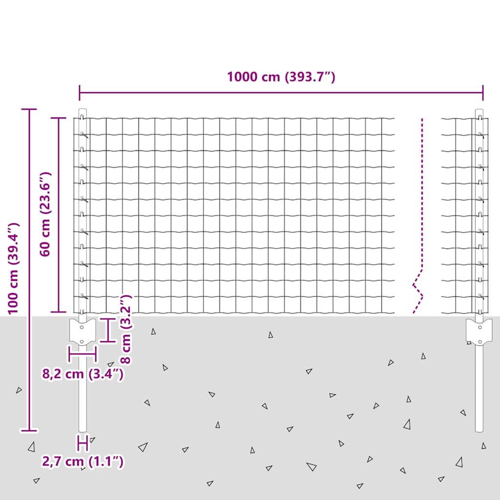 Zaun mit Pfosten Grün 0,6 x 10 m Stahl