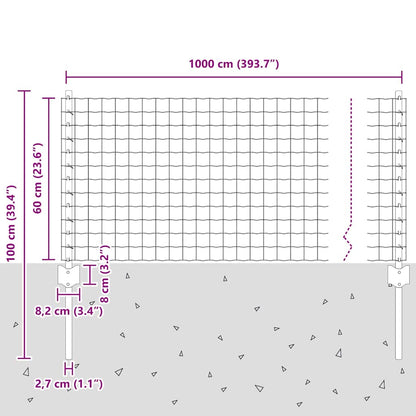 Zaun mit Pfosten Grün 0,6 x 10 m Stahl