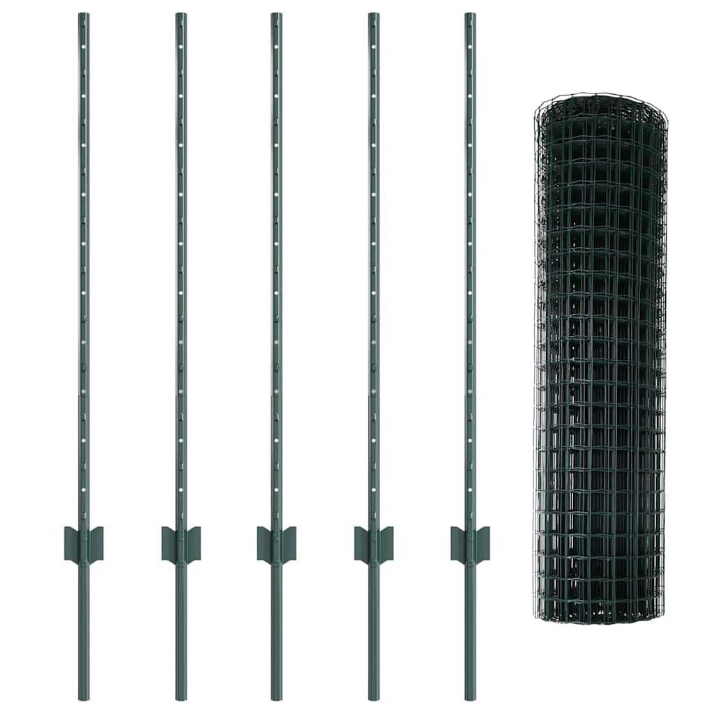 Zaun mit Pfosten Grün 1 x 10 m Stahl