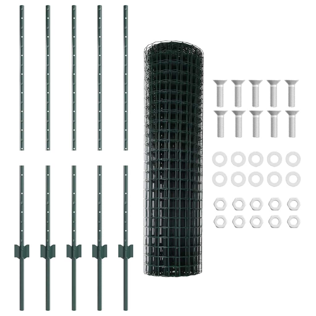 Zaun mit Pfosten Grün 1 x 10 m Stahl