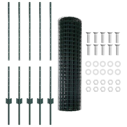 Zaun mit Pfosten Grün 1 x 10 m Stahl