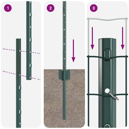 Zaun mit Pfosten Grün 1 x 10 m Stahl