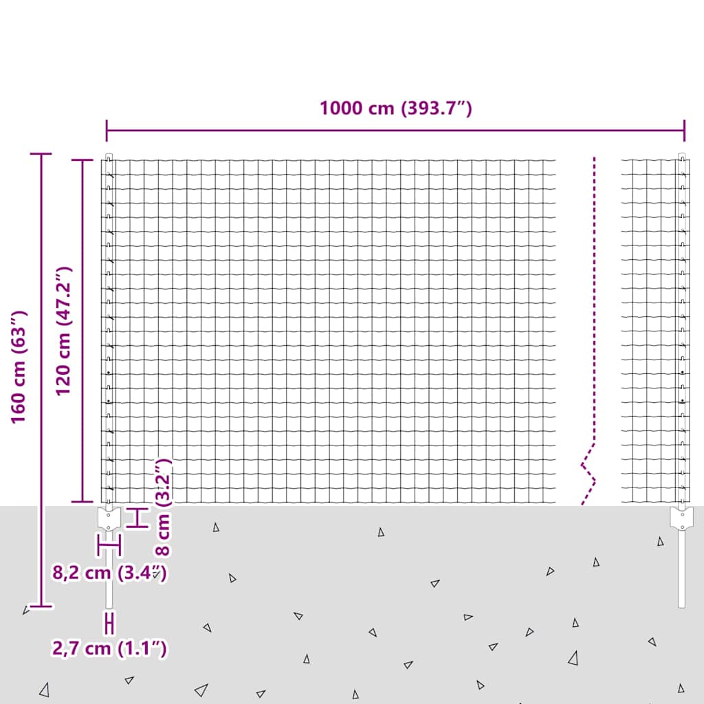 Zaun mit Pfosten Grün 1.2 x 10 m Stahl