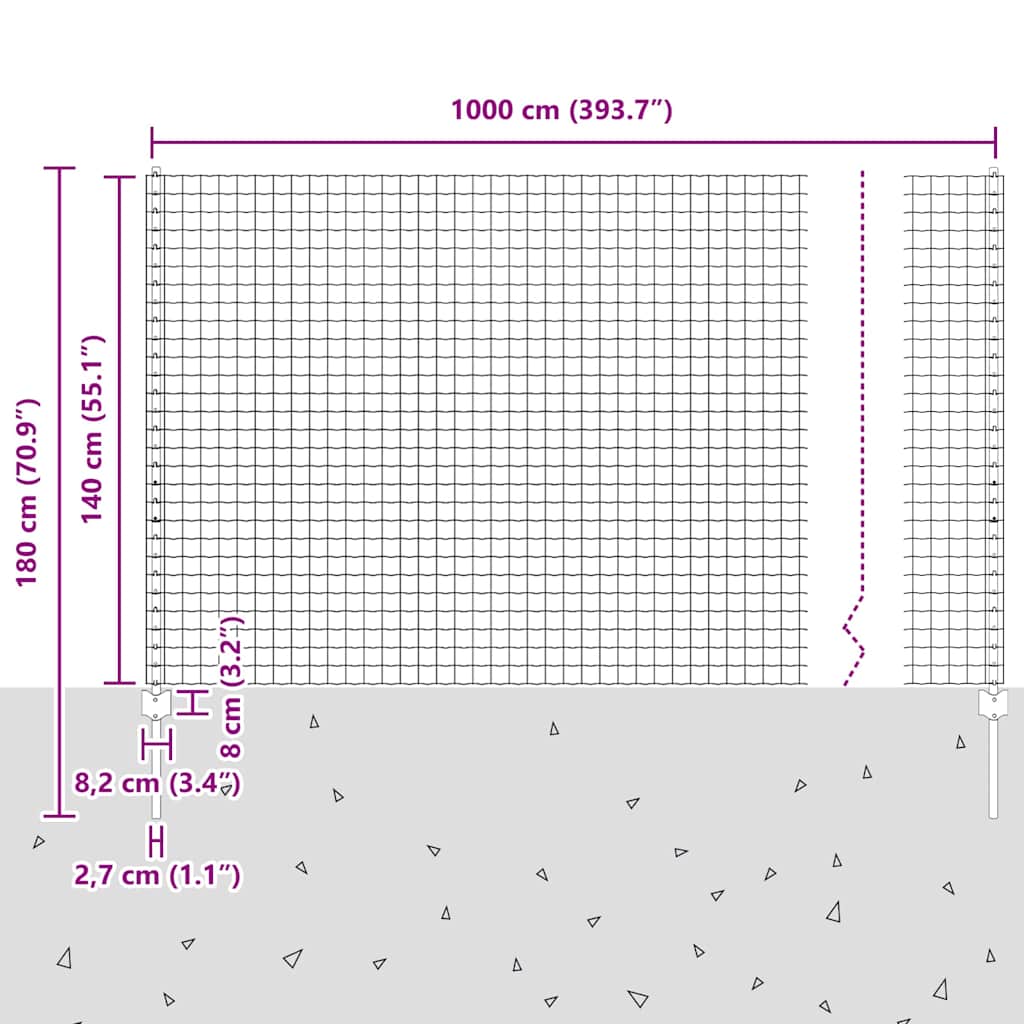 Zaun mit Pfosten Grün 1.4 x 10 m Stahl