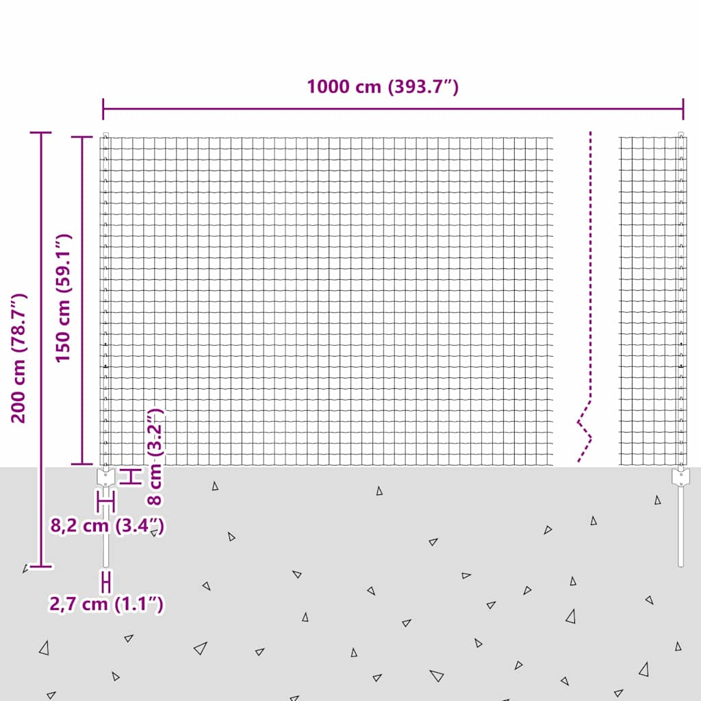Zaun mit Pfosten Grün 1.5 x 10 m Stahl
