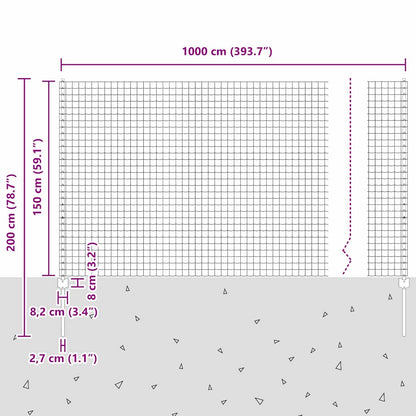 Zaun mit Pfosten Grün 1.5 x 10 m Stahl
