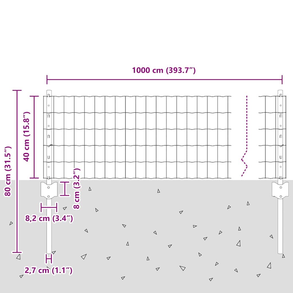 Zaun mit Pfosten Grün 0,4 x 10 m Stahl