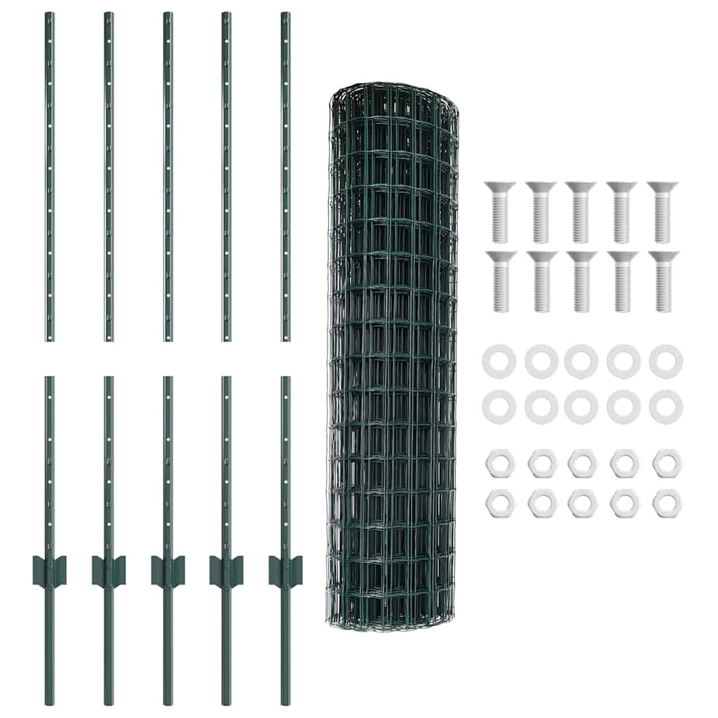 Zaun mit Pfosten Grün 1 x 10 m Stahl