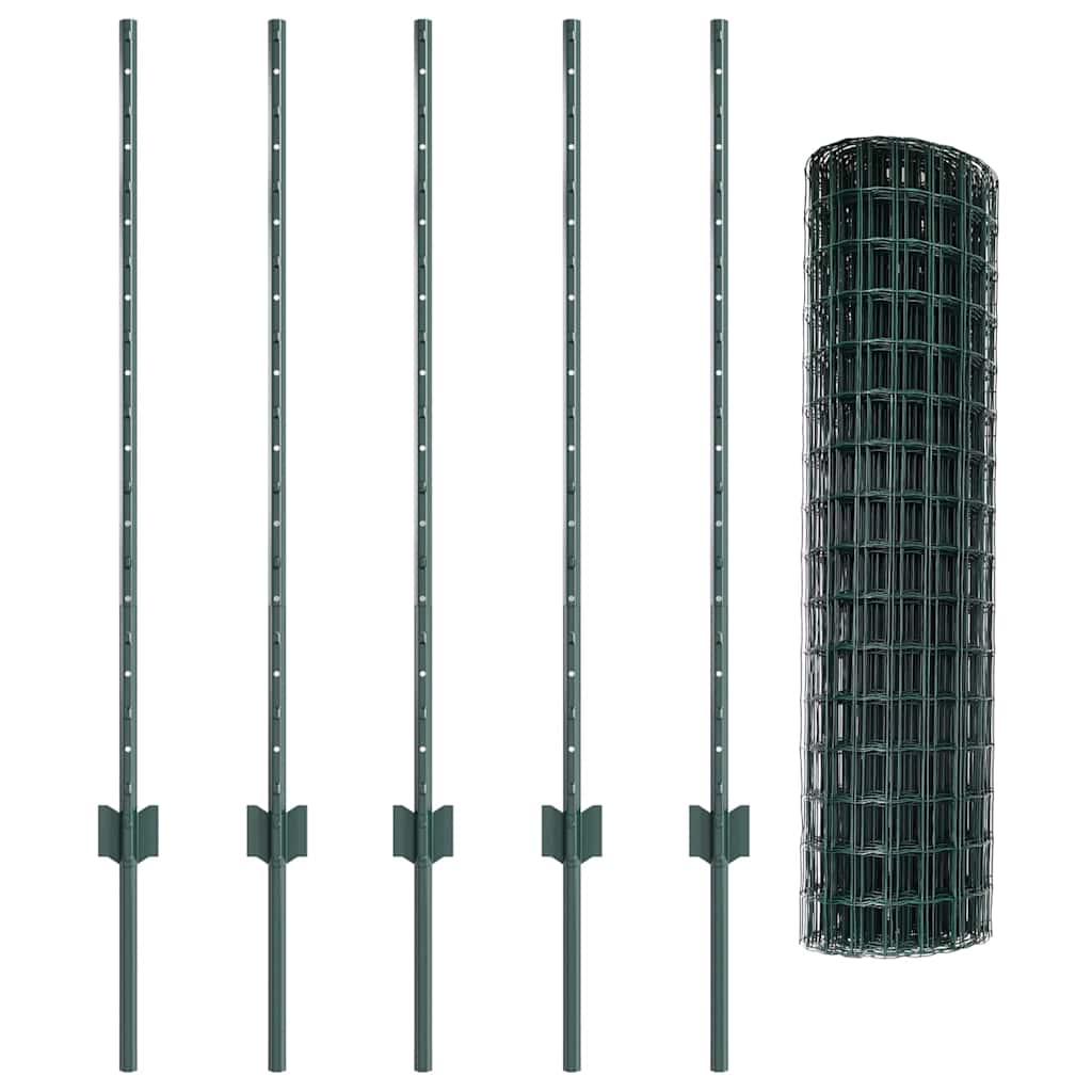 Zaun mit Pfosten Grün 1 x 10 m Stahl