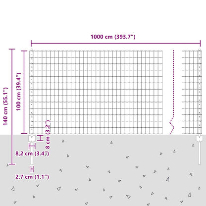 Zaun mit Pfosten Grün 1 x 10 m Stahl