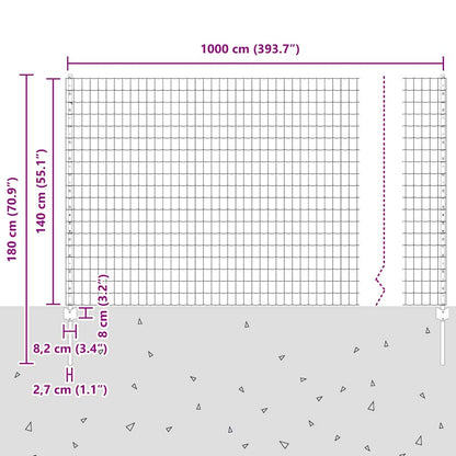 Zaun mit Pfosten Grün 1.4 x 10 m Stahl