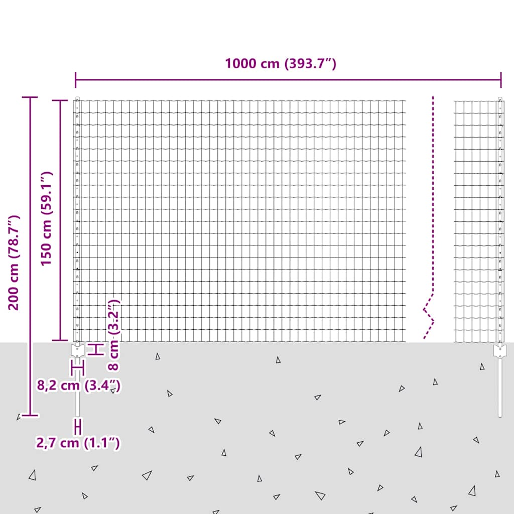 Zaun mit Pfosten Grün 1.5 x 10 m Stahl