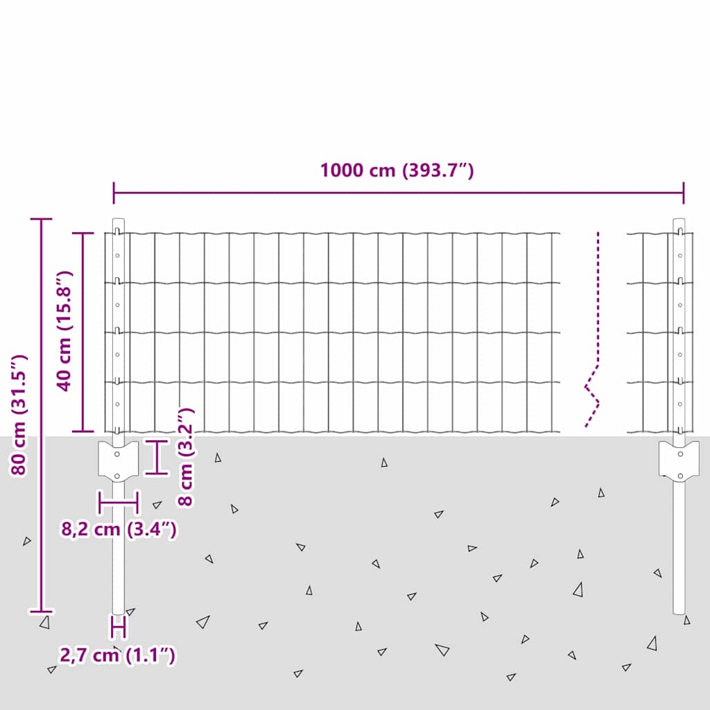 Zaun mit Pfosten Grün 0,4 x 10 m Stahl
