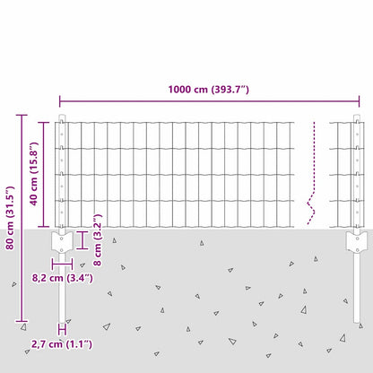 Zaun mit Pfosten Grün 0,4 x 10 m Stahl