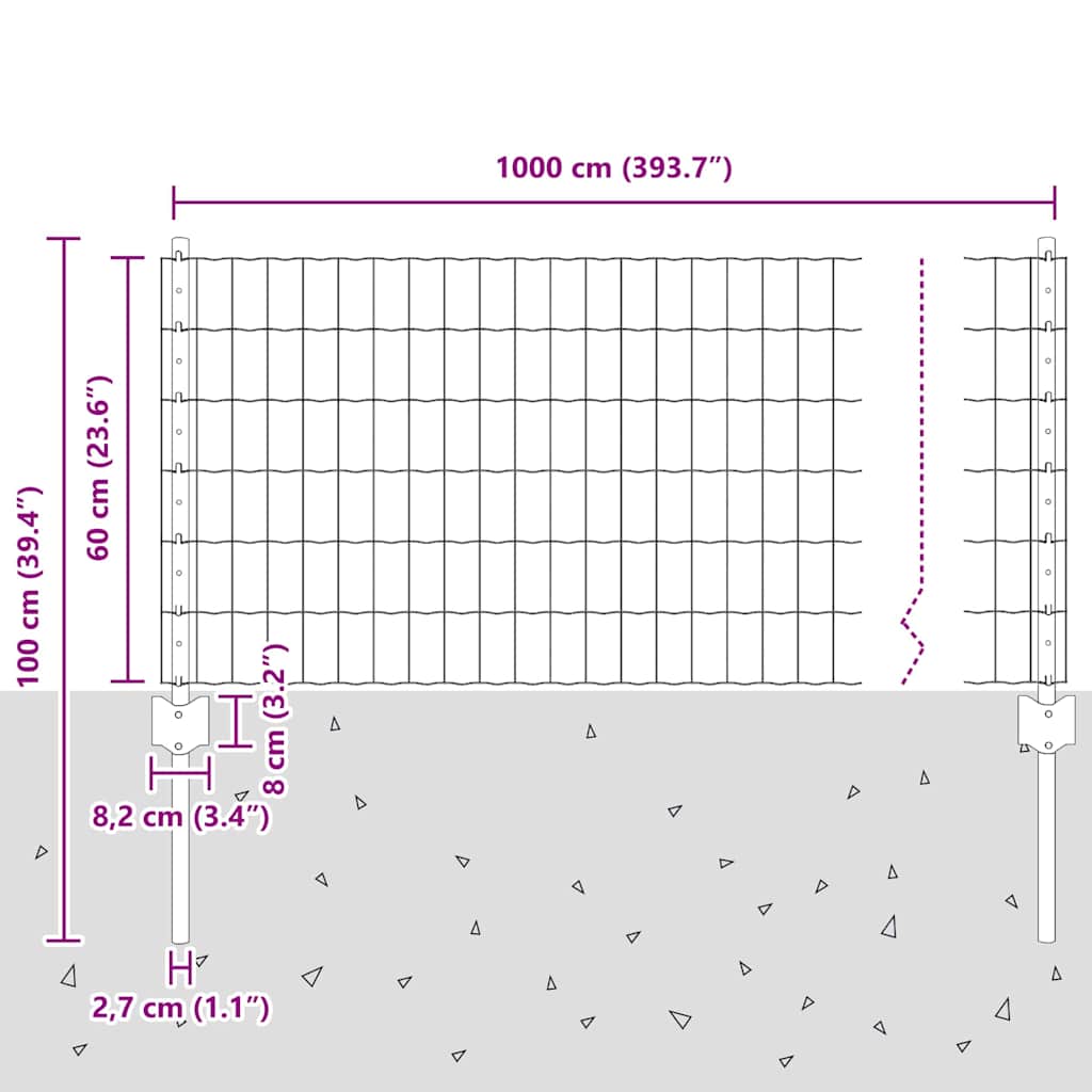 Zaun mit Pfosten Grün 0,6 x 10 m Stahl