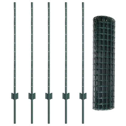Zaun mit Pfosten Grün 1 x 10 m Stahl