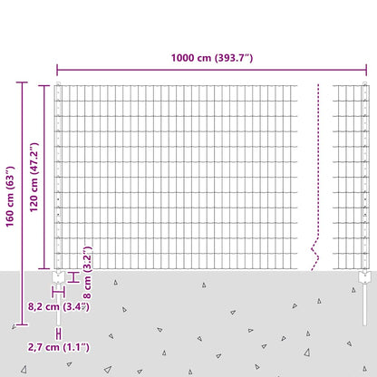 Zaun mit Pfosten Grün 1.2 x 10 m Stahl