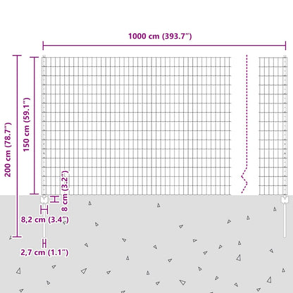 Zaun mit Pfosten Grün 1.5 x 10 m Stahl