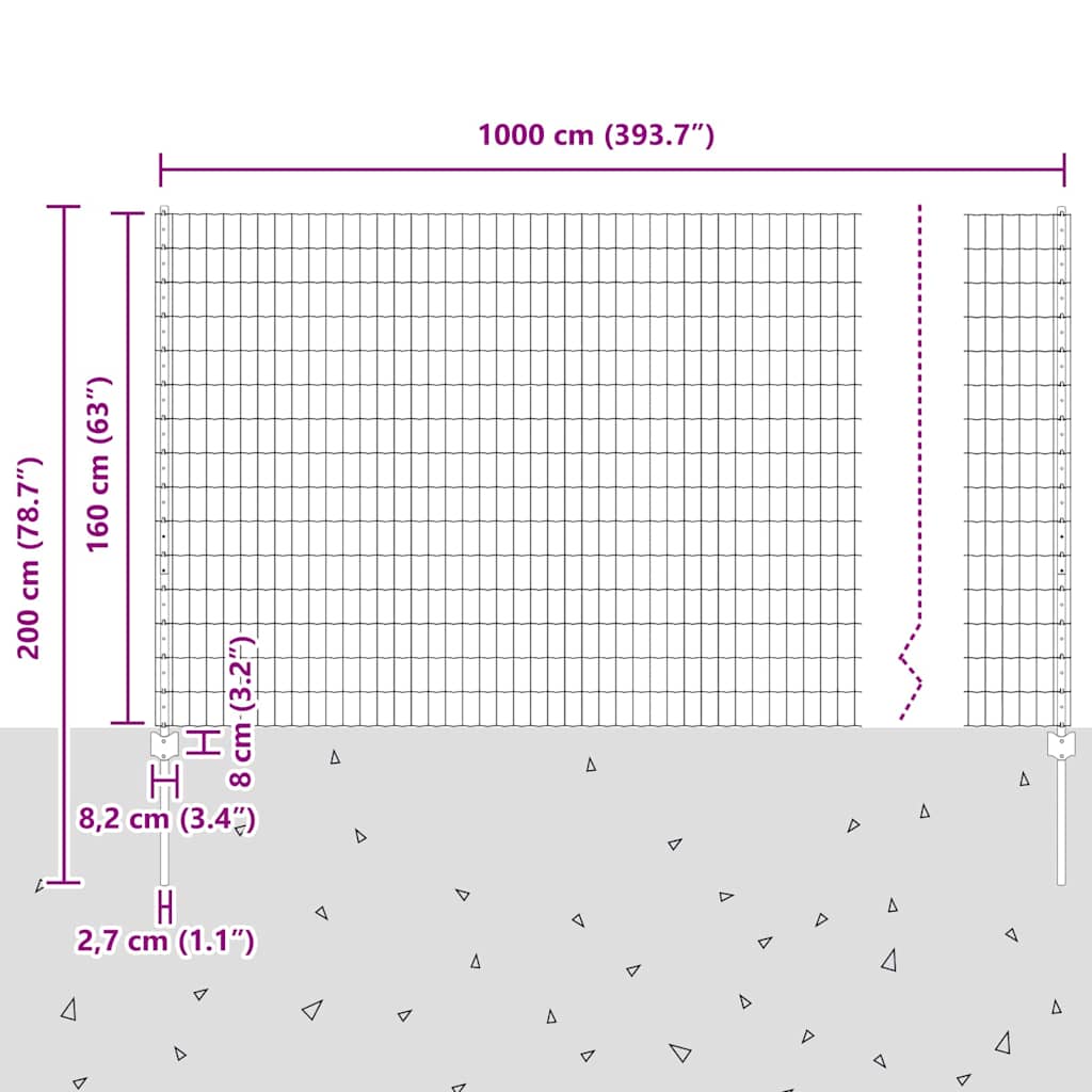 Zaun mit Pfosten Grün 1.6 x 10 m Stahl
