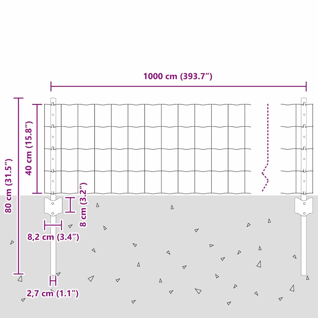 Zaun mit Pfosten Grün 0,4 x 10 m Stahl