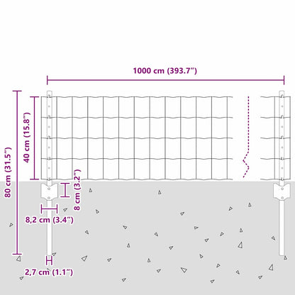 Zaun mit Pfosten Grün 0,4 x 10 m Stahl