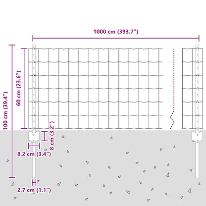 Zaun mit Pfosten Grün 0,6 x 10 m Stahl