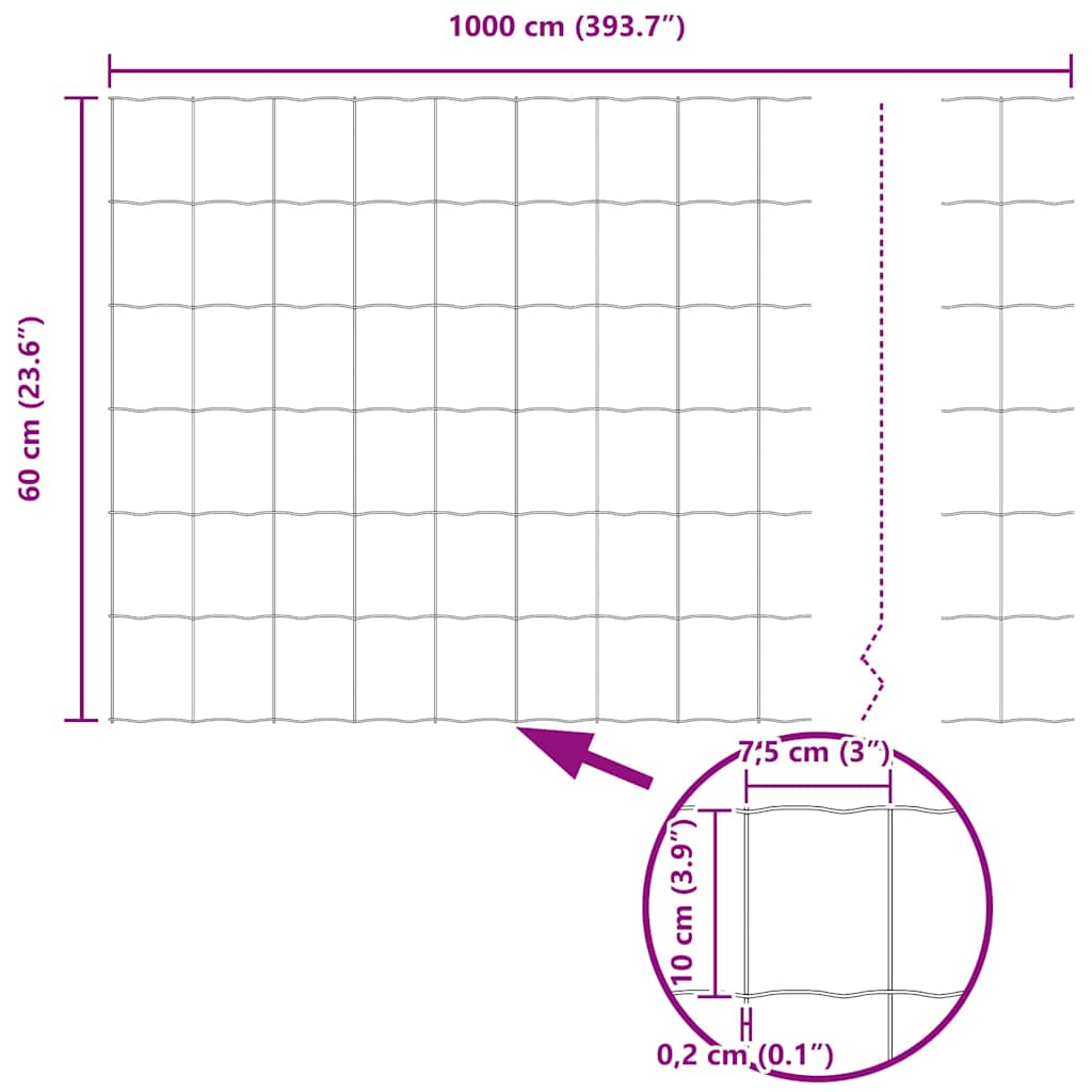 Zaun mit Pfosten Grün 0,6 x 10 m Stahl