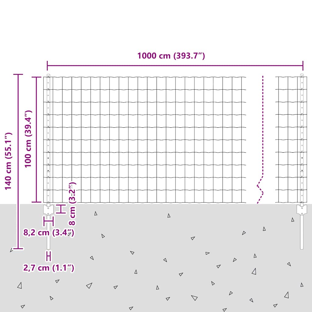 Zaun mit Pfosten Grün 1 x 10 m Stahl