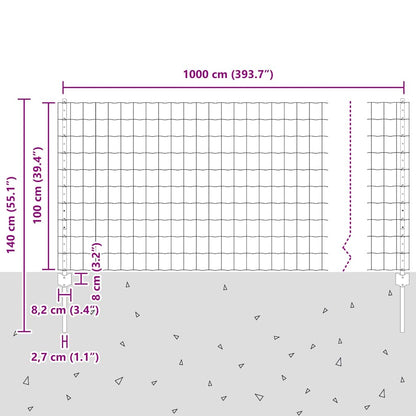 Zaun mit Pfosten Grün 1 x 10 m Stahl