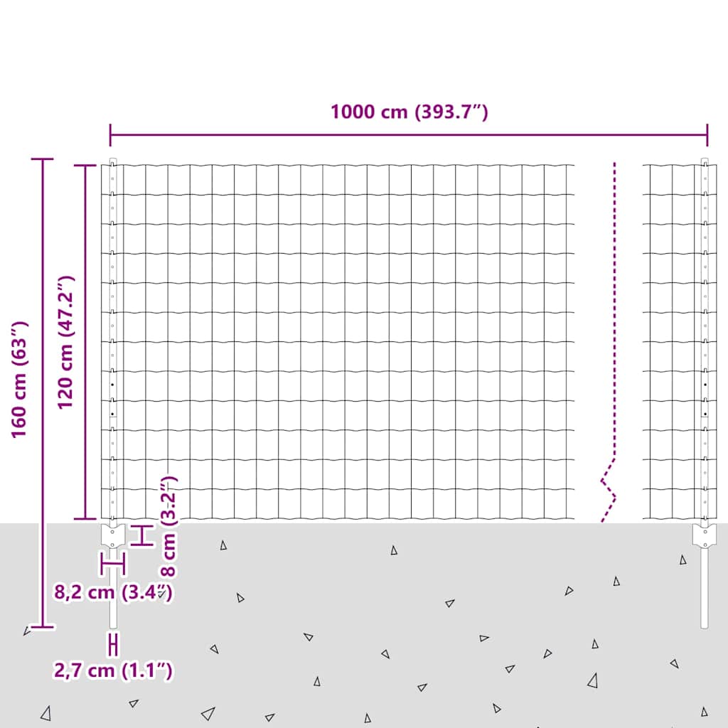 Zaun mit Pfosten Grün 1.2 x 10 m Stahl