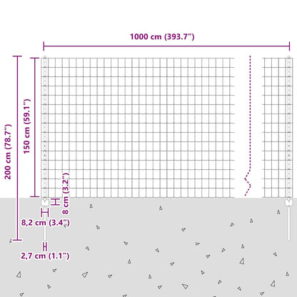 Zaun mit Pfosten Grün 1.5 x 10 m Stahl