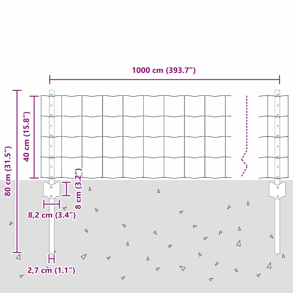 Zaun mit Pfosten Grün 0,4 x 10 m Stahl