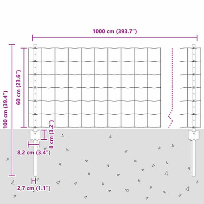 Zaun mit Pfosten Grün 0,6 x 10 m Stahl