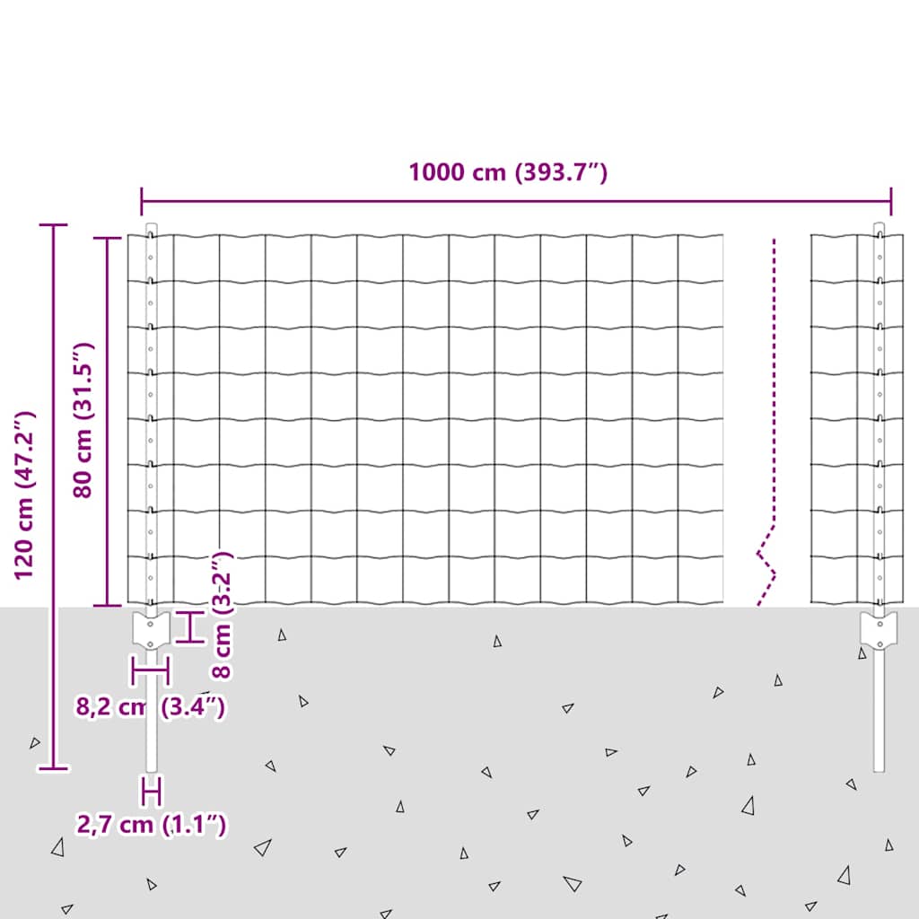 Zaun mit Pfosten Grün 0.8 x 10 m Stahl