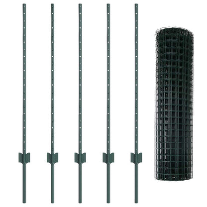 Zaun mit Pfosten Grün 1 x 10 m Stahl