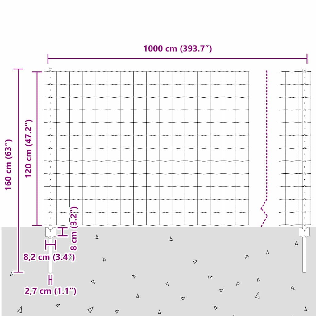 Zaun mit Pfosten Grün 1.2 x 10 m Stahl