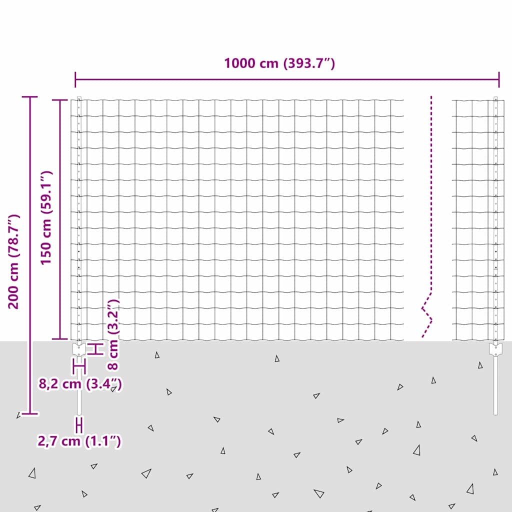 Zaun mit Pfosten Grün 1.5 x 10 m Stahl