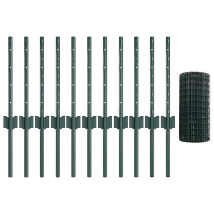 Zaun mit Pfosten Grün 0,4 x 25 m Stahl