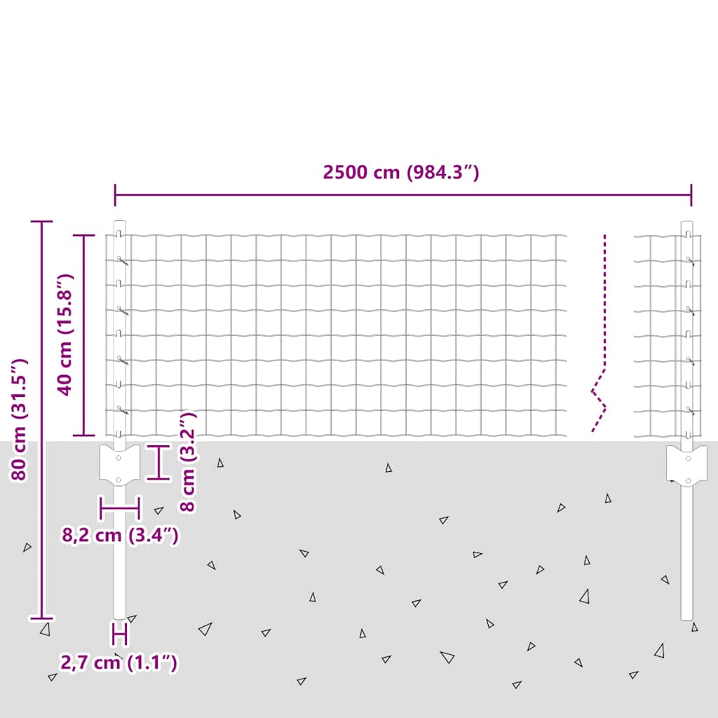 Zaun mit Pfosten Grün 0,4 x 25 m Stahl