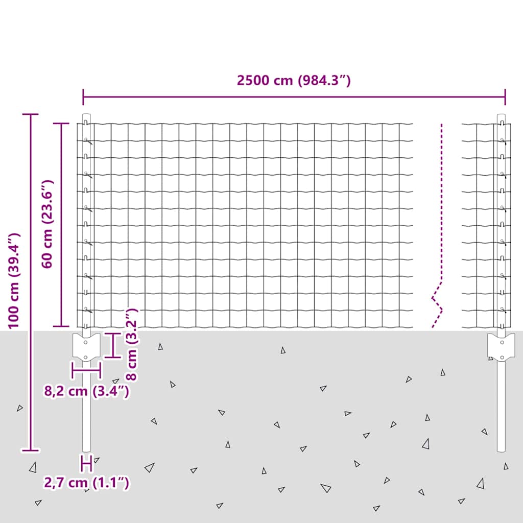 Zaun mit Pfosten Grün 0,6 x 25 m Stahl