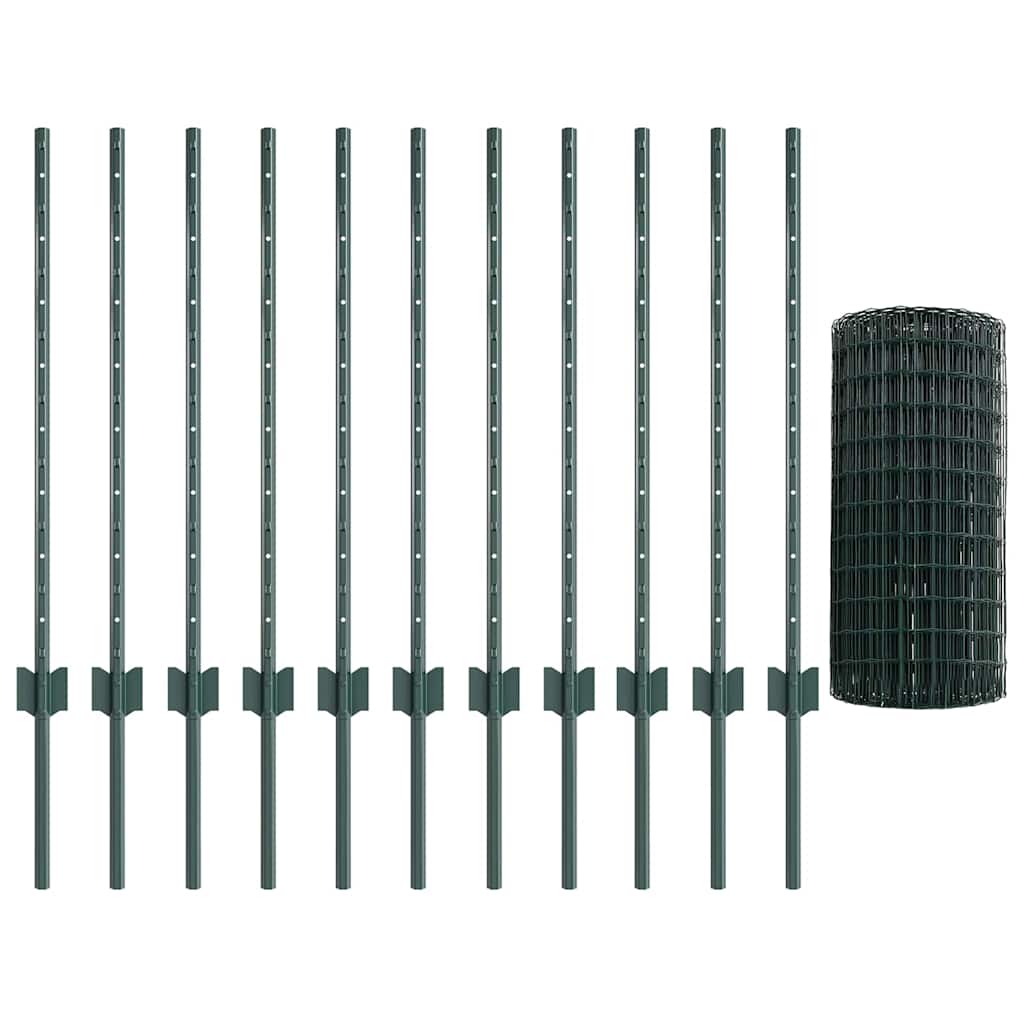 Zaun mit Pfosten Grün 0.8 x 25 m Stahl