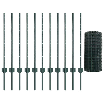 Zaun mit Pfosten Grün 0.8 x 25 m Stahl