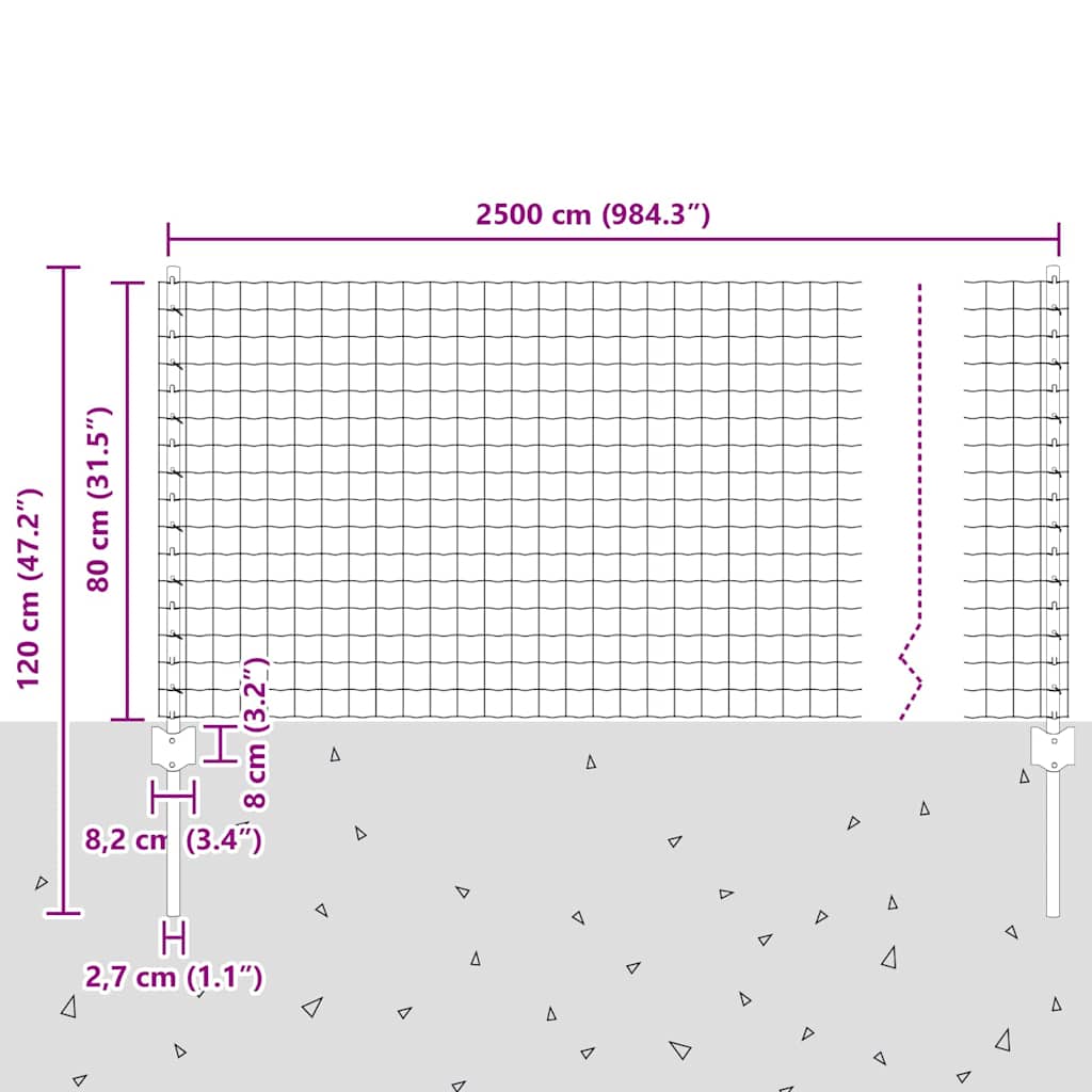 Zaun mit Pfosten Grün 0.8 x 25 m Stahl