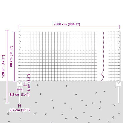 Zaun mit Pfosten Grün 0.8 x 25 m Stahl