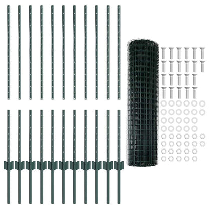 Zaun mit Pfosten Grün 1 x 25 m Stahl