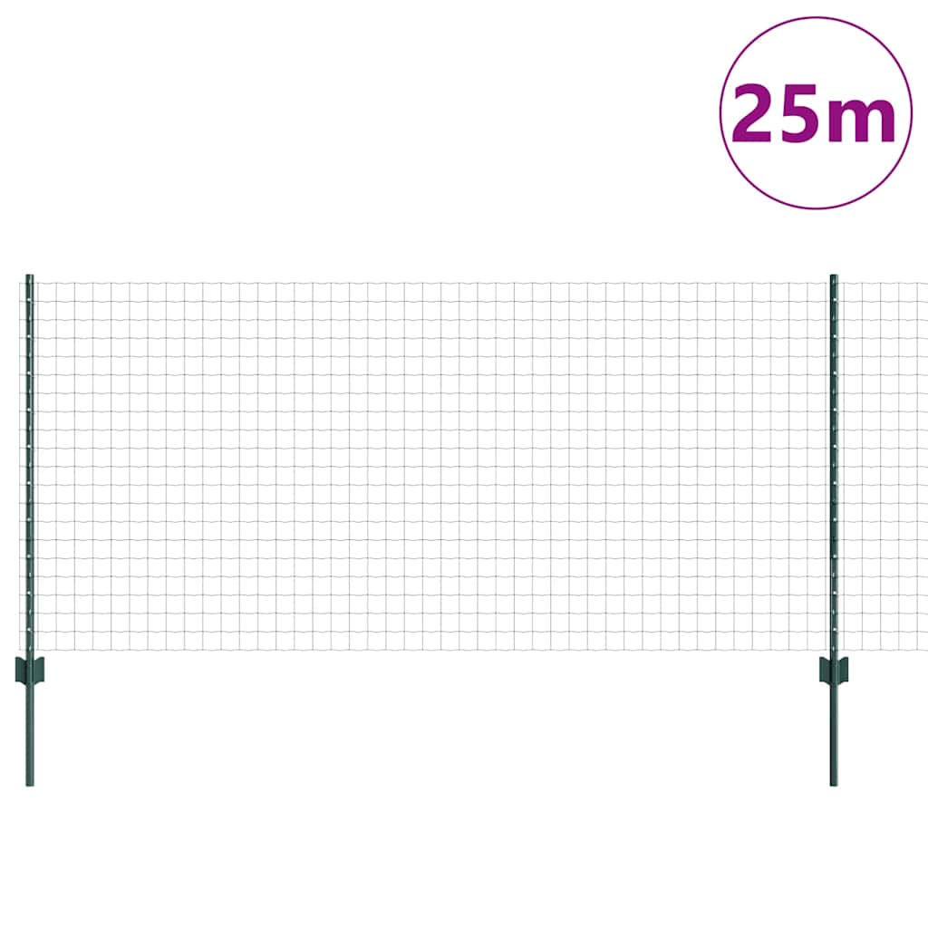 Zaun mit Pfosten Grün 1 x 25 m Stahl