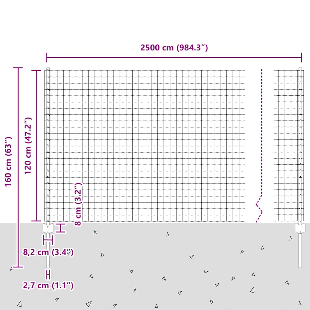 Zaun mit Pfosten Grün 1.2 x 25 m Stahl